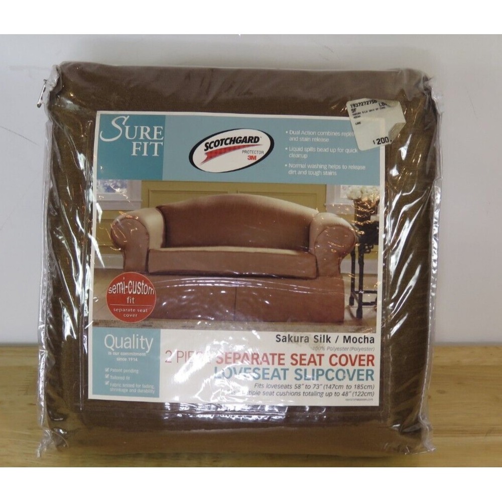 New SureFit Stretch 2-Piece Loveseat Furniture Slipcover Brown Mocha Scotchguard